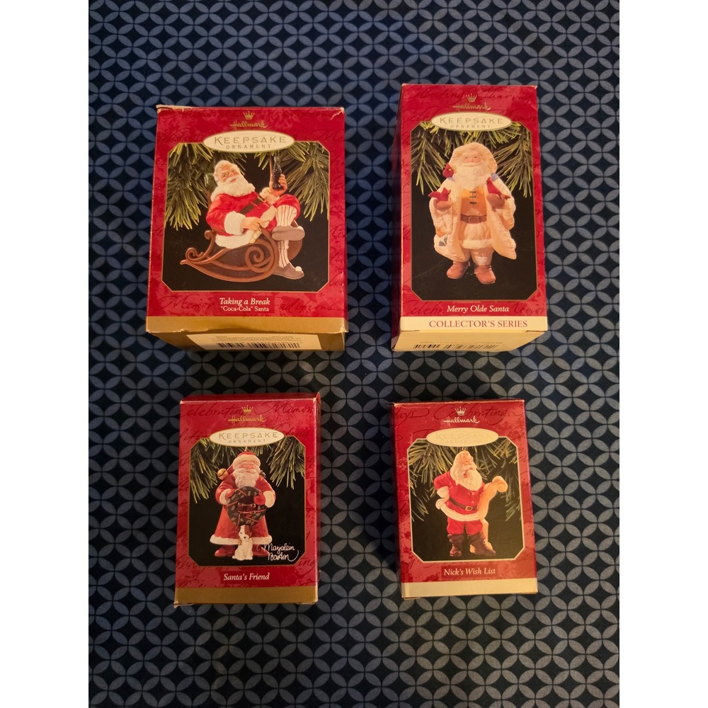 Hallmark Keepsake Santa Ornament Lot Coca-Cola Merry Olde Santa Friend 1997 1998